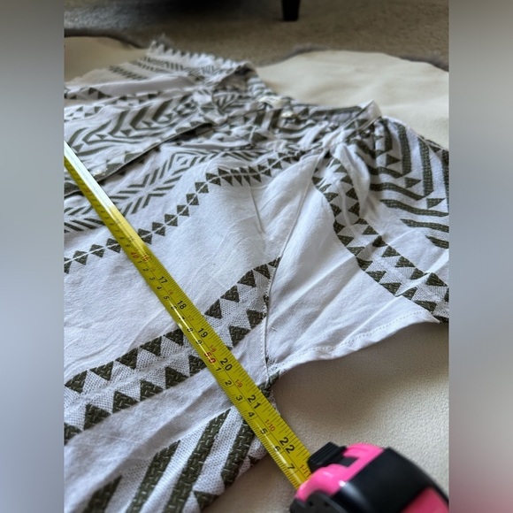 Dylan Fun Off White Green Print Short Sleeve Button cotton shirt size M - Picture 9 of 12